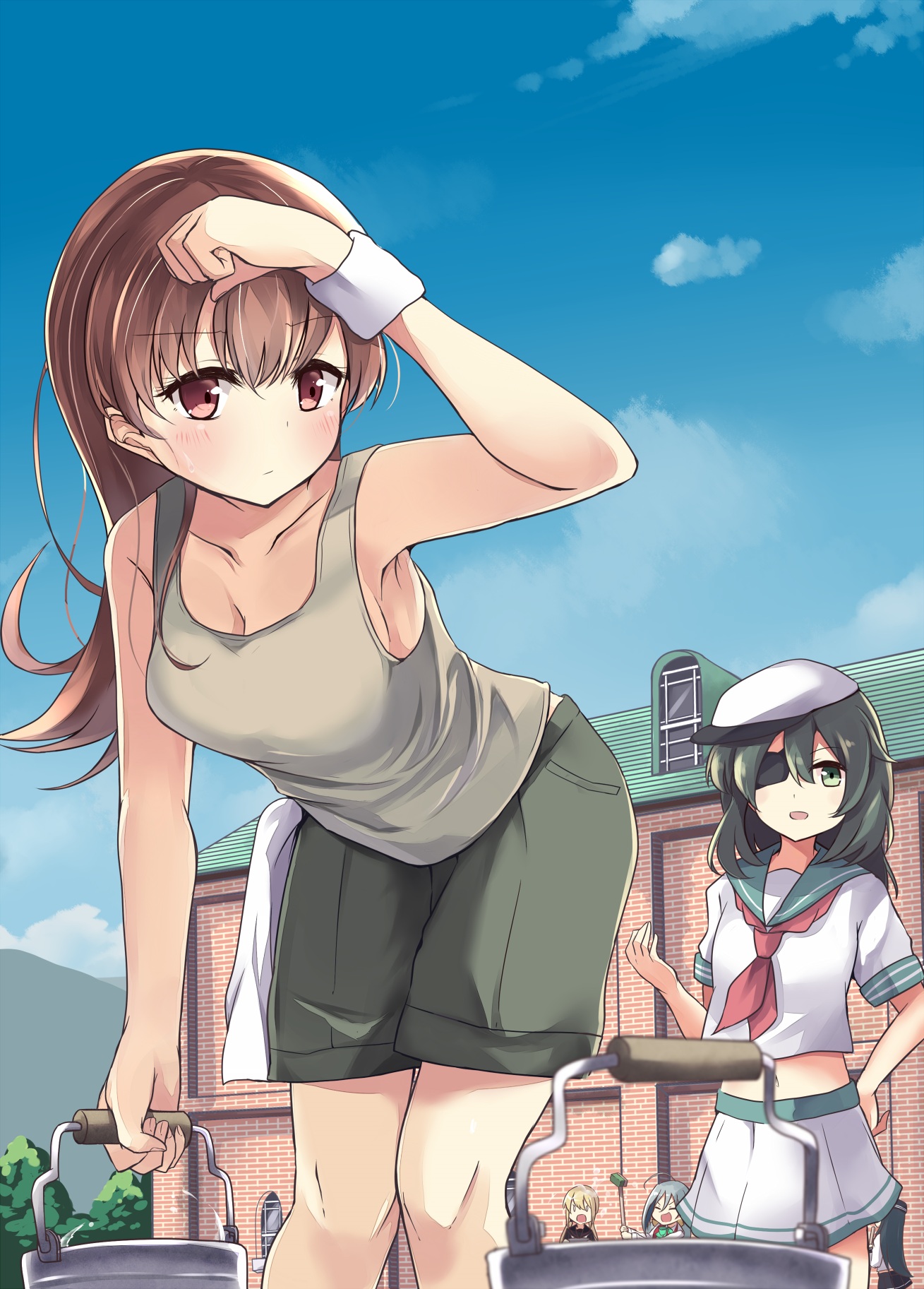 Soramuko Kantai Collection Kiso Kancolle Ooi Kancolle Cleavage Eyepatch Seifuku